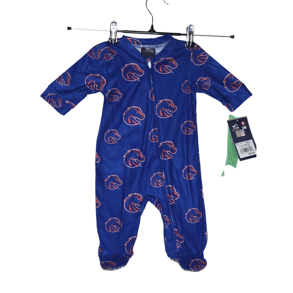 BoiseState NWT !‎ Broncos Newborn 0-3M Blue FootedSleeper Zip Closure 9K4N3FH8S